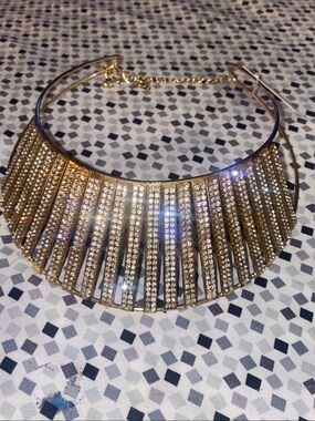 Gold Crystal Fringe Collar Necklace - Women Jewelry